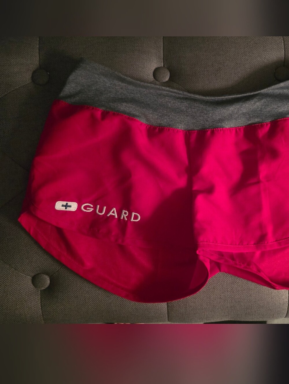 Speedo Red and Gray Lifeguard Swim Shorts